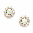 14K Yellow Gold Opal/White Sapphire Screw Back Stud  Earrings