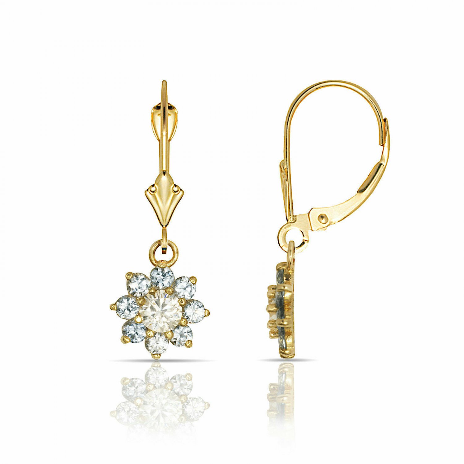 14K Yellow Gold 1 CARAT  Flower Cluster Dangle Lever Back Earrings
