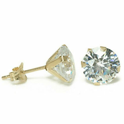 14K YELLOW GOLD 3CT WOMENS STYLISH  WHITE SAPPHIRE ROUND CUT STUD EARRINGS