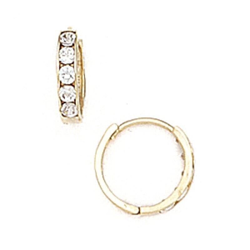 14K Solid Yellow Gold Huggie Hoop Earrings ER-H1 Cubic Zirconia