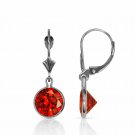 14K White Gold Garnet Bezel Set Round Shaped Lever Back Dangle Earrings