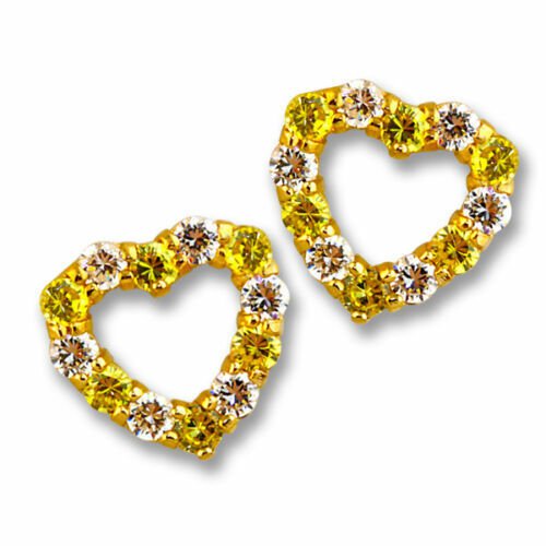 14K YELLOW GOLD 1 CARAT Heart Citrine w/White Sapphire Screw Back Stud Earrings