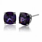 14K SOLID WHITE GOLD 2.00 CARAT CUSHION CUT AMETHYST STUD EARRINGS