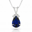 14K W Gold 3.70 CT Blue Sapphire Pear Shape 4 Stone Gemstone Pendant & Necklace