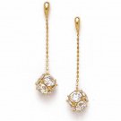 14K Solid Yellow Gold White Sapphire Dangle Screw Back Earrings