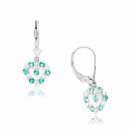 14K White Gold Ladies DECEMBER Birthstone Heart Shape Lever Back Drop Earrings