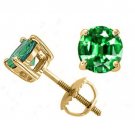 5MM EACH 14K SOLID SCREW BACK YELLOW GOLD EMERALD ROUND SHAPE STUD EARRINGS