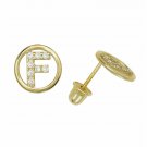 14K Yellow Gold Letter "F" Initial Round Child  Screw Back Stud Earrings