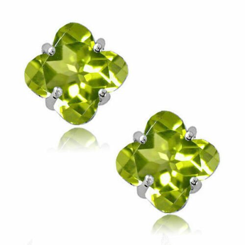 925 STERLING SILVER 6MM 2.00 CT CLOVER CUT PERIDOT STUD EARRINGS
