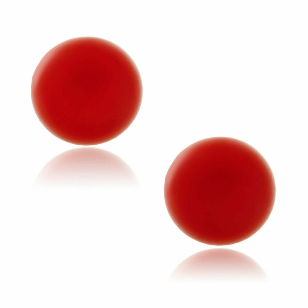 14K Yellow Gold Orange Sea Coral Ball  Screw Back Stud Earrings SIZE 6