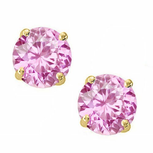 14K Yellow Gold 5MM 1.50 CARAT October Pink Sapphire Screw Back Stud Earrings