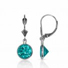 14K Solid White Gold Topaz Bezel Set Round Shaped Leverback Dangle Earrings