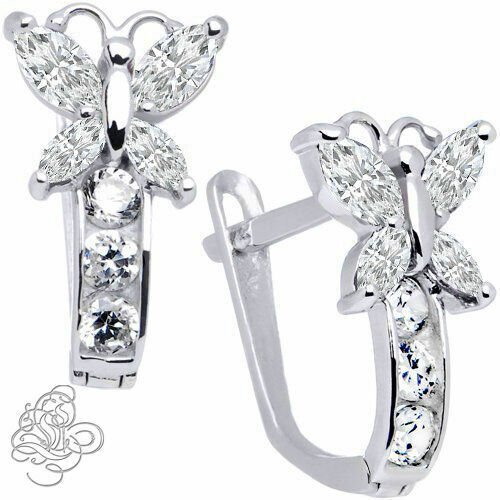 April Birthstone Butterfly Gemstone Drop Earrings 925 Sterling Silver Leverback