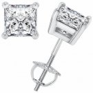 14K Solid White Gold 1.00CT Princess Cut Solitaire Brilliant STUD Earrings