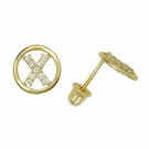 14K Yellow Gold Letter "X" Initial Round Child  Screw Back Stud Earrings