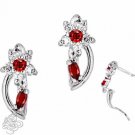 14K White Gold Ladies Stylish JANUARY(Garnet) Birthstone Flower Huggie Earrings