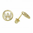 14K Yellow Gold Letter "W" Initial Round Child Stud Earrings Screw Back
