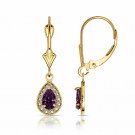 14K Yellow Gold  1.65 CTW Halo Amethyst Tear Drop Dangle Leverback Earrings