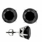 14K SOLID WHITE GOLD 3.01 TCW ROUND BLACK DIAMOND SCREW BACK STUD EARRINGS