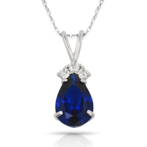 3.70 CT Blue Sapphire Pear Shape 4 Stone Gemstone Pendant & Necklace14K W Gold