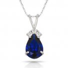 3.70 CT Blue Sapphire Pear Shape 4 Stone Gemstone Pendant & Necklace14K W Gold