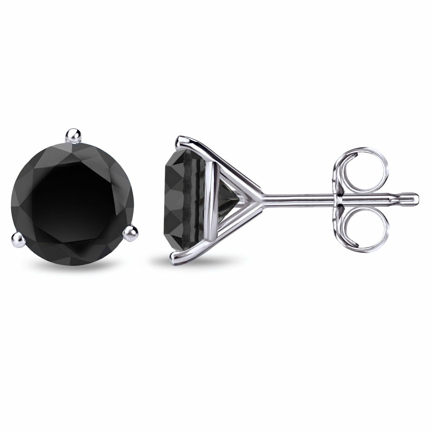 14K White Gold 1.50CT  Black Diamond Martini Set Stud Earrings