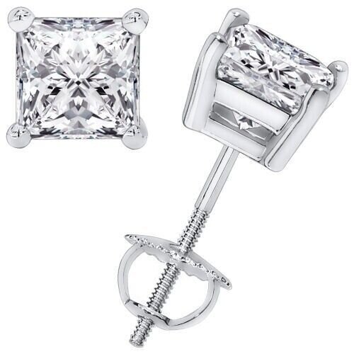 1.50CT Princess Cut Solitaire Brilliant Cut Earrings 14k White Gold