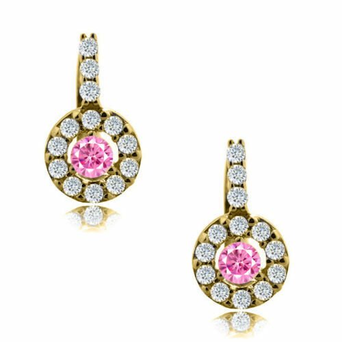 14K Yellow Gold Plated Silver OCTOBER Birthstone Halo Drop Lever Back Earrings