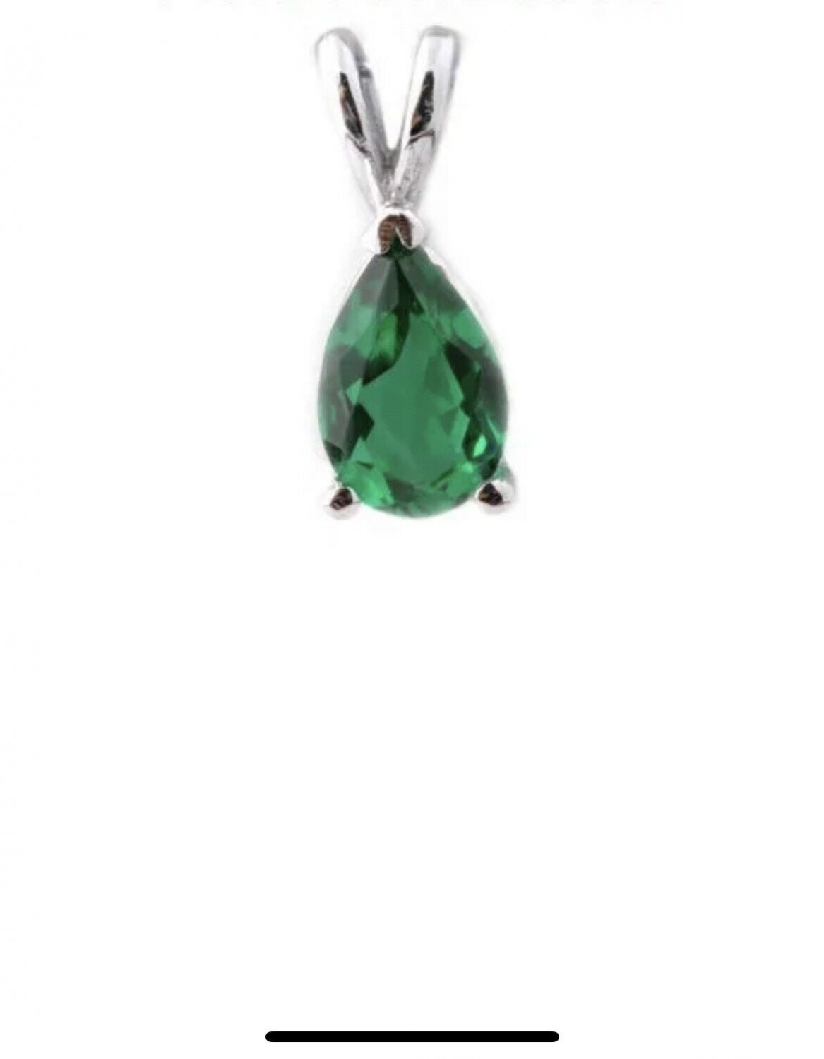 2CT Women's 14K White Gold Genuine Pear Shape Emerald Pendant Basket Setting