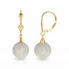 14K Yellow Gold 9MM Ball Shaped White Fire Opal Lever Back Dangle Earrings