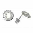 14K White Gold Letter "D" Initial Round Child  Screw Back Stud Earrings