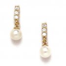14K Solid Yellow Gold Genuine White Pearl Stud Earrings Screw Back ER-S294