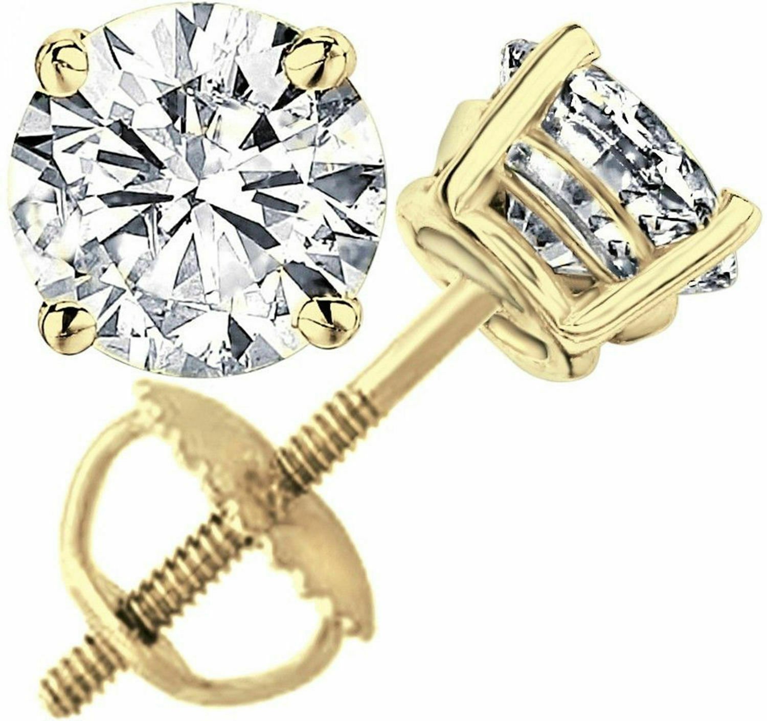 SOLID 14K Y GOLD 1.0CT Simulated Diamond Round Cut Stud Basket Screw Earrings