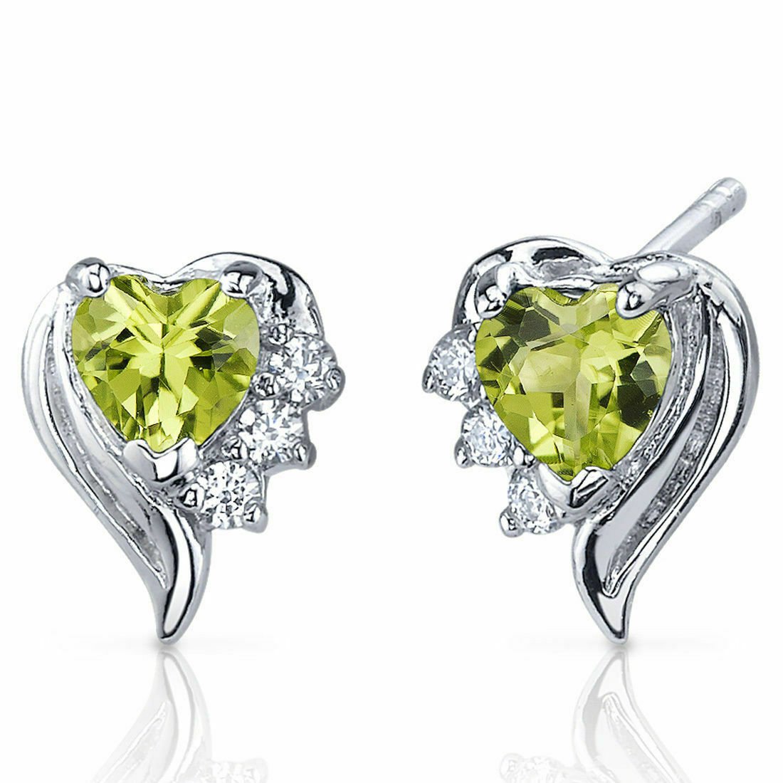 925 STERLING SILVER 1 CARAT Heart Green Peridot Stud Earrings