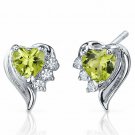 925 STERLING SILVER 1 CARAT Heart Green Peridot Stud Earrings