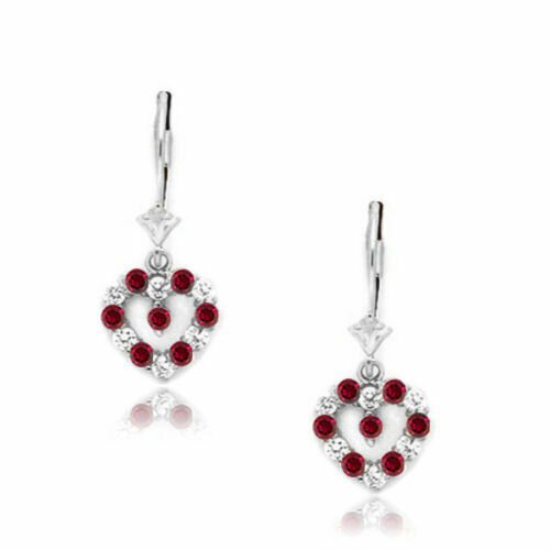 14K White Gold Ladies JULY Birthstone Heart Shape Lever Back Drop Earrings