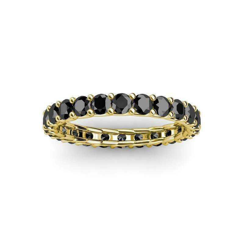 14K YELLOW GOLD 3 CT Black Diamond Engagement Wedding Eternity Ring