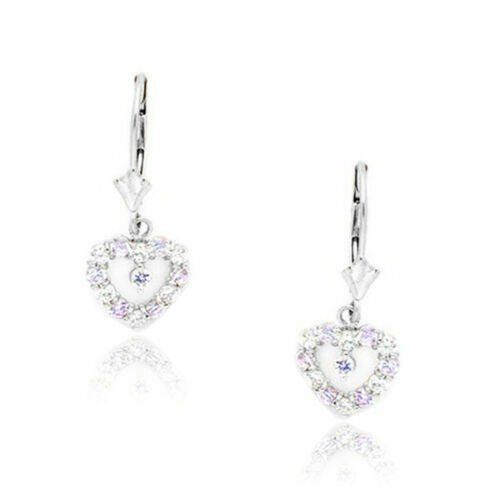14K White Gold Ladies JUNE Birthstone Heart Shape Lever Back Drop Earrings