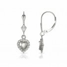14K White Gold White Sapphire Halo Heart Dangle Lever Back Earrings