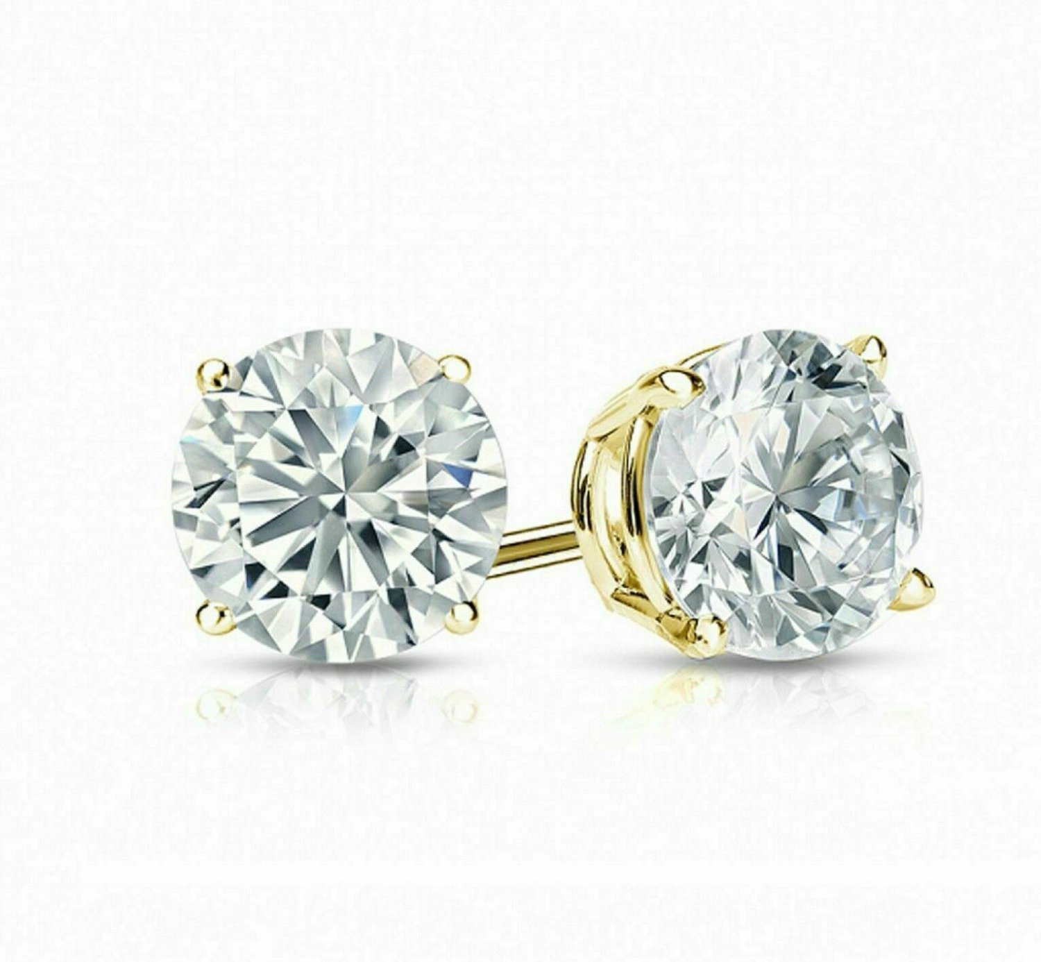 Solid 14K Yellow Gold 1CT Round Cut  Finish Push Back Stud Earrings
