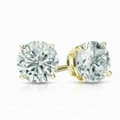 Solid 14K Yellow Gold 1CT Round Cut  Finish Push Back Stud Earrings
