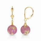 14K Yellow Gold 9MM Ball Shaped Pink Fire Opal Lever Back Dangle Earrings