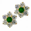 14K YELLOW GOLD 1.50 CARAT FLOWER EMERALD/WHITE SAPPHIRE SCREW BACK EARRINGS