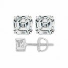 14K WHITE GOLD 3CT MEN/WOMENS SCREWBACK WHITE SAPPHIRE ASSCHER CUT STUD EARRINGS