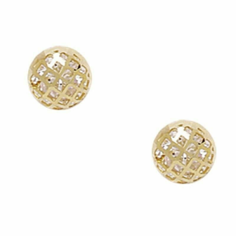 White Sapphire 14K Solid Yellow Gold 6mm Ball Stud Pushback Earrings B21