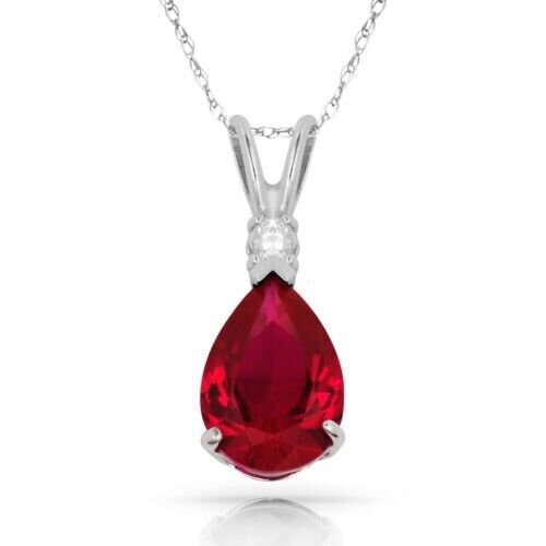 3.05 CT Red Ruby Pear Shape 2 Stone Gemstone Pendant & Necklace 14K W Gold