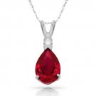 3.05 CT Red Ruby Pear Shape 2 Stone Gemstone Pendant & Necklace 14K W Gold