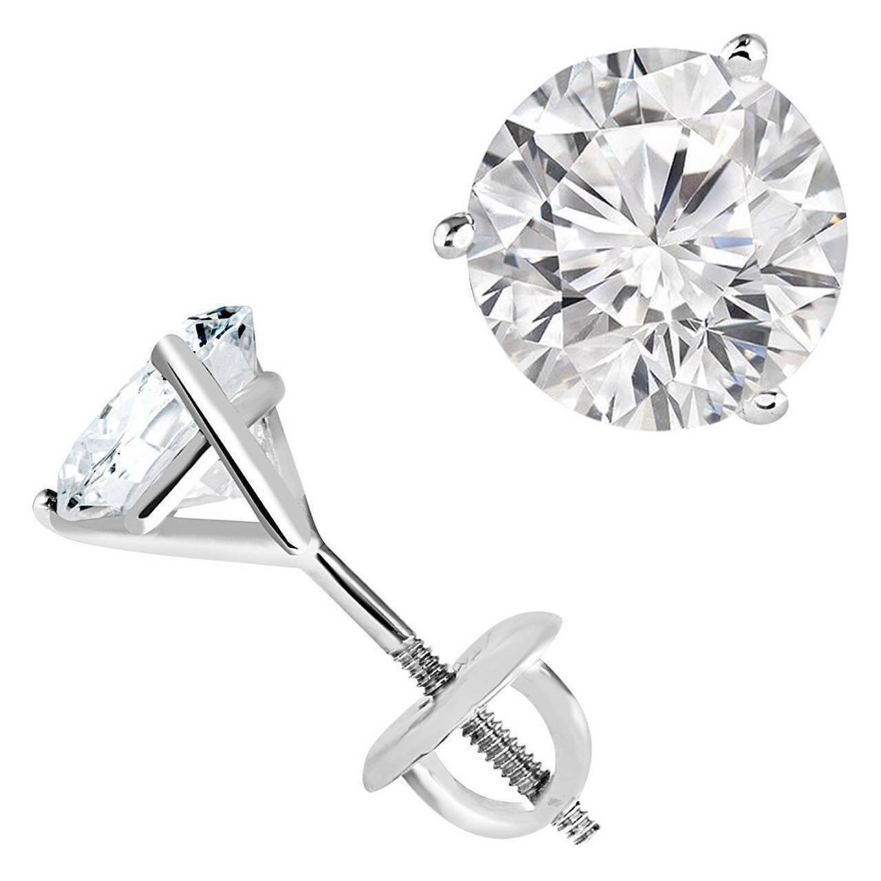14K W Gold 1.00CT Round Cut Moissanite Charles & Colvard Martini Stud Earrings