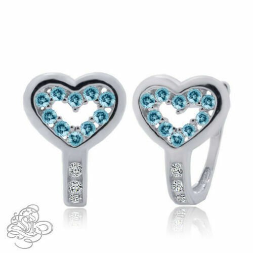 Women's 0.69 CT 925 Sterling Silver Heart Shape Aquamarine Huggie Hoop Earrings