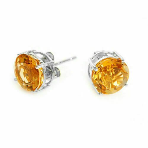 14K WHITE GOLD 3.00 CARAT 7MM  CITRINE ROUND SHAPE STUD EARRINGS